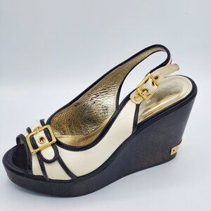 Coach Madisen Platform Wood Wedge Espadrille Peep-Toe Sandal Shoes, 8M